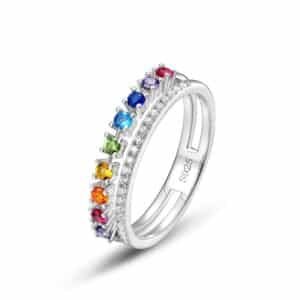 Rainbow gradient colored diamond ring women S925 silver with diamond zirconia ring fashion hip hop
