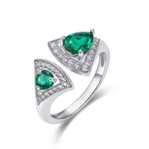 Personalized fan cultivated emerald ring female S925 silver cultivated colorful treasure index finger ring light luxury fashion