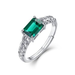 Cultivated emerald vintage twist ring S925 silver inlaid colorful treasure finger ring light luxury fashion