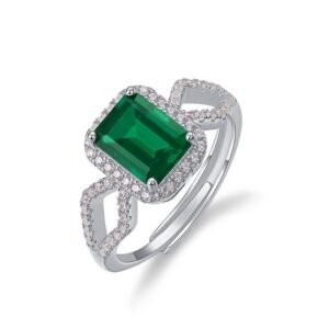 Small octagonal cultivation emerald ring female S925 silver full set colorful treasure finger ring light luxury retro