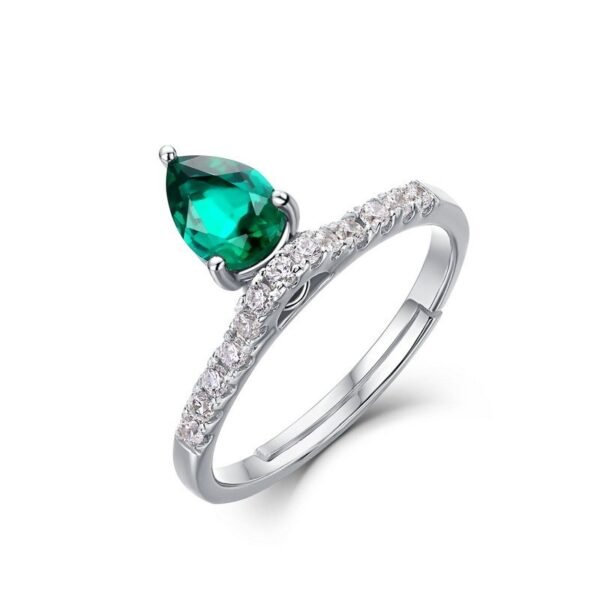 Water drop micro-setting cultivated emerald ring S925 silver colorful treasure open finger ring light luxury retro
