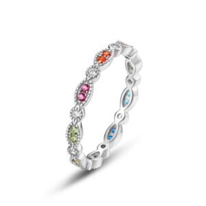 Rainbow zirconia ring necklace two wear S925 silver with colorful treasure index finger ring wind fashion