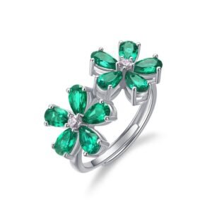 Petal cultivation emerald fashion ring S925 silver full set colorful treasure vintage finger ring light luxury