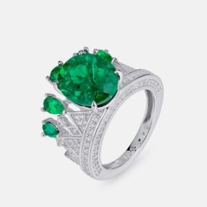 Model S925 Silver Cultivated Emerald Ring Cultivated Colored Treasure Light Luxury High Design Vintage Finger Ring