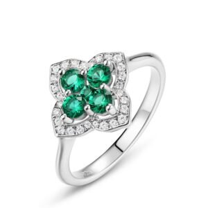 Hot pick light luxury four-leaf clover petal ring S925 silver inlaid cultivated emerald finger ring simple fashion versatile