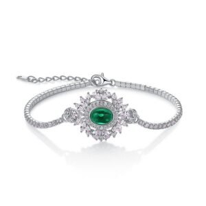 Light luxury retro cultivated emerald bracelet women S925 silver inlaid cultivated colorful treasure fashion hand jewelry