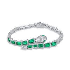 Light Luxury Fashion Snake Bone Bracelet S925 Silver Full Set Cultured Emerald Hand Jewelry Heavy Duty Premium