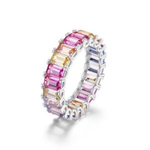 Source rainbow zircon ring women S925 silver single row inlaid colorful ring light luxury fashion