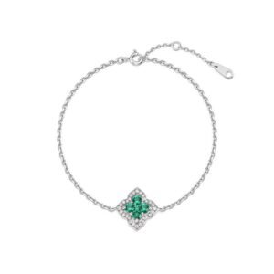 Classic Clover Cultured Emerald Bracelet Women's S925 Silver with Cultured Colored Treasure Premium Feeling Hand Jewelry
