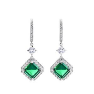 S925 silver cultivated emerald earrings female wind square personalized earrings retro noble
