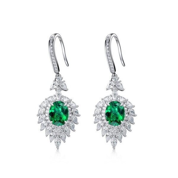 S925 silver cultivated emerald earrings female concealment set gemstone earrings retro noble style