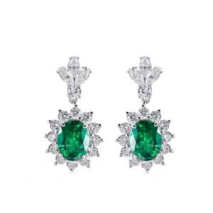 New S925 silver cultivated emerald earrings women's sunflower earrings retro noble style