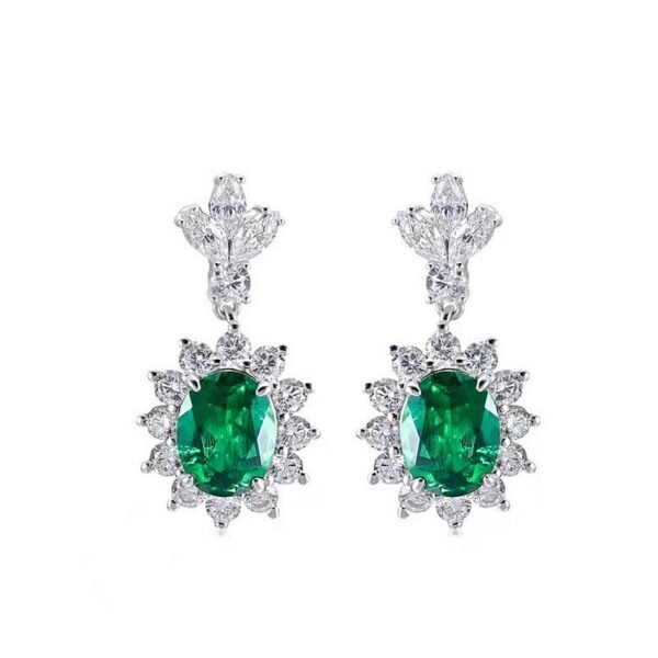 New S925 silver cultivated emerald earrings women's sunflower earrings retro noble style