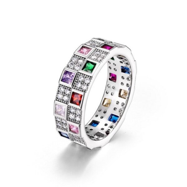 S925 Sterling Silver Delicate Rainbow Tessellations Inlaid Zirconia Ring INS Fashion Trend Index Finger Ring