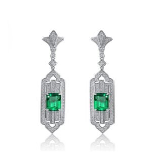 TKS925 Silver Cultivated Emerald Earrings Women's Circumference Setting Gemstone Earrings Vintage Style