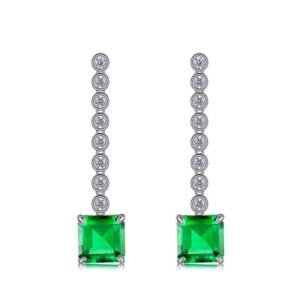 S925 silver cultivated emerald earrings female chain design earrings simple noble atmosphere