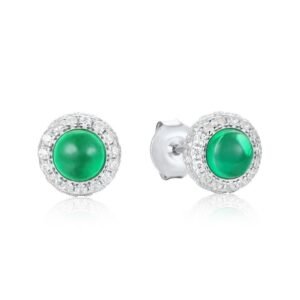 Cultured Emerald S925 Silver Earrings Round Emerald Simple Earrings Renewable Gemstone
