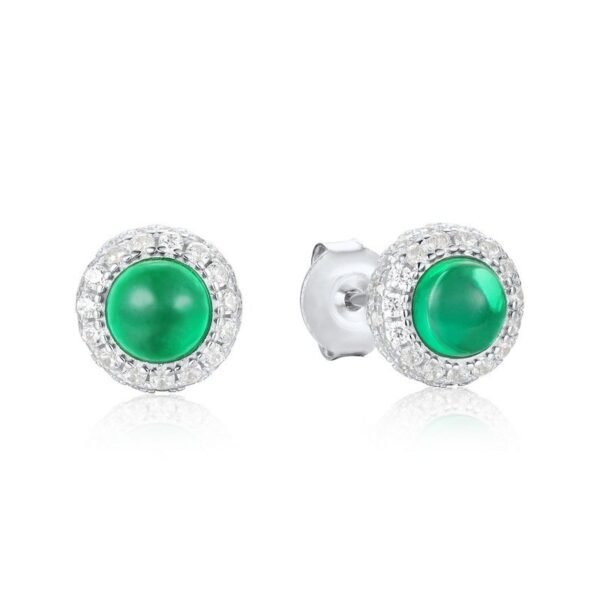 Cultured Emerald S925 Silver Earrings Round Emerald Simple Earrings Renewable Gemstone