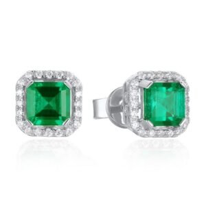 Square Emerald Earrings S925 Silver Fashion Simple Cultured Emerald Earrings