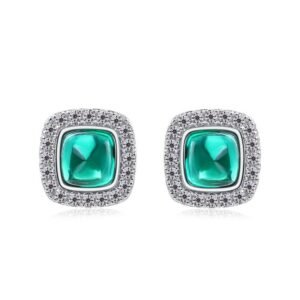 Cultivate emerald earrings female S925 silver Song Huijiao same earrings light luxury simple niche Korean version