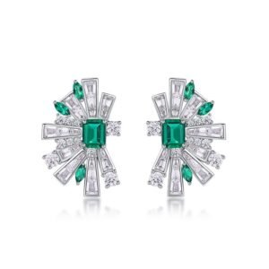 Exaggerated Irregular Scalloped Light Luxury Stud Earrings S925 Silver with Cultured Emerald Vintage Earrings