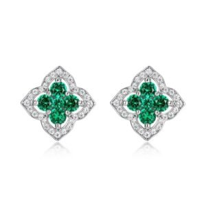 Four-leaf clover cultivation emerald earrings female S925 silver cultivation colorful treasure earrings light luxury retro