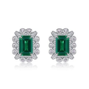 Hot sale retro light luxury cultivation emerald earrings S925 silver with geometric cultivation colorful jewelry earrings female