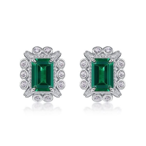 Hot sale retro light luxury cultivation emerald earrings S925 silver with geometric cultivation colorful jewelry earrings female
