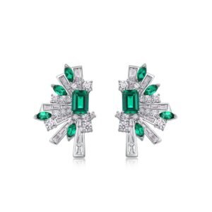 Geometric Half Scalloped Vintage Earrings S925 Silver Cultured Emerald Premium Earrings Light Luxury