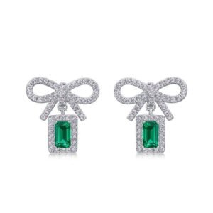 Exquisite three-dimensional bow earrings female S925 silver cultivation emerald earrings light luxury fashion