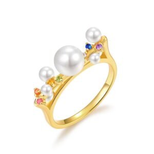 S925 silver plated 10k gold pearl ring women with color zirconia finger ring fashion simple spot