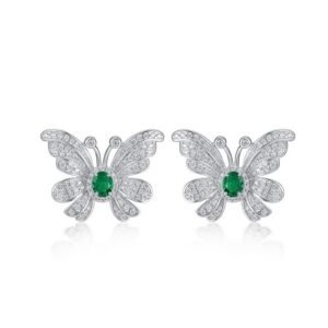 Butterfly personalized earrings S925 silver inlaid with cultivated emerald vintage earrings light luxury and versatile