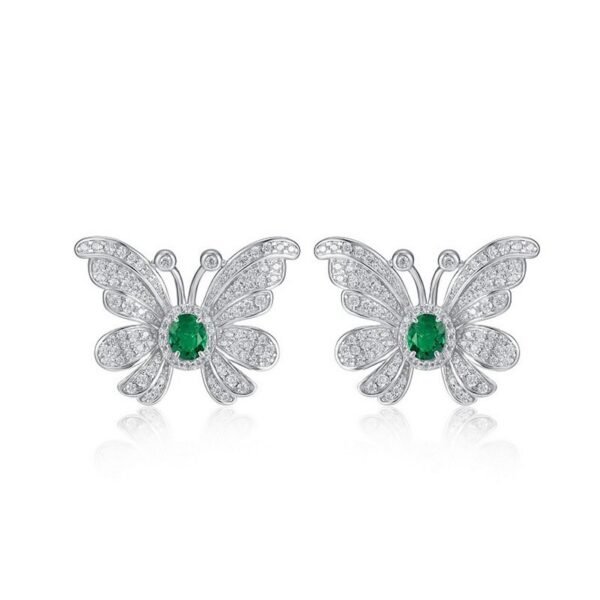 Butterfly personalized earrings S925 silver inlaid with cultivated emerald vintage earrings light luxury and versatile