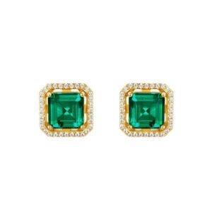 Heavy work geometric cultivation emerald earrings female S925 silver set cultivation colorful treasure light luxury two wear earrings