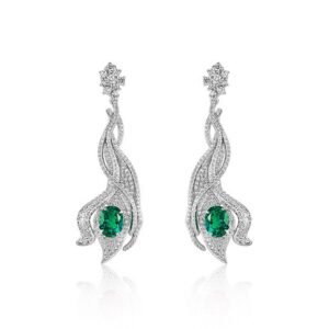 Antique style hollow leaves long section earrings S925 silver cultivate red and blue colored treasure earrings Europe and the United States retro