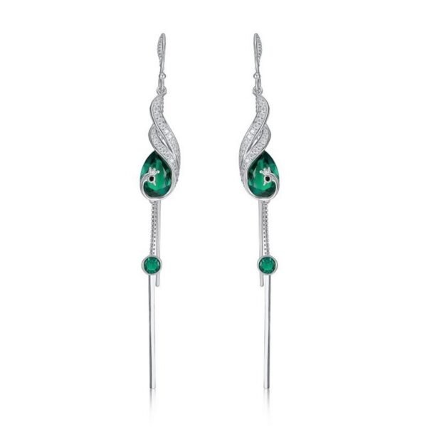 Hot mining cultivation emerald peacock long earwires female S925 silver cultivation colorful treasure light luxury high design sense