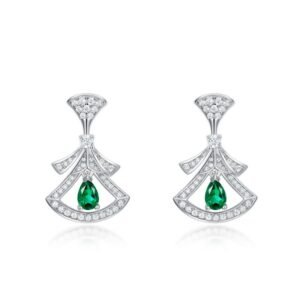 Fan-shaped earrings S925 silver cultivated emerald earrings court vintage style