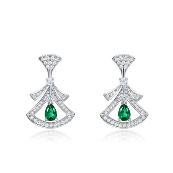 Fan-shaped earrings S925 silver cultivated emerald earrings court vintage style