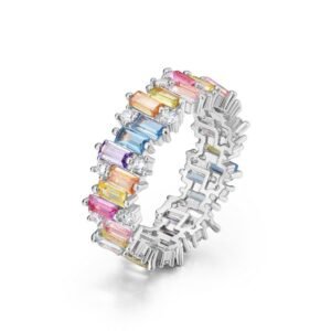 S925 silver rectangular colored zirconium ring set irregular square zirconium direct light luxury personality hundred match