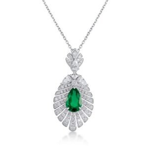 New S925 Silver Cultivated Emerald Pendant Ruby Sapphire Vintage Light Luxury Necklace