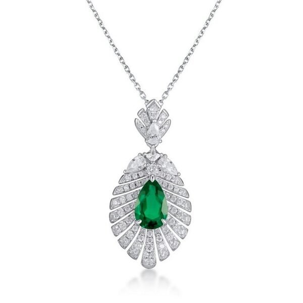 New S925 Silver Cultivated Emerald Pendant Ruby Sapphire Vintage Light Luxury Necklace