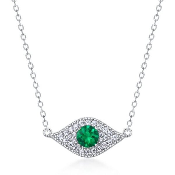 Devil's Eye Cultured Emerald Necklace Women S925 Silver Cultured Colored Treasure Collarbone Chain for Women