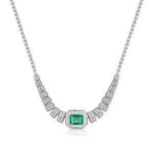 Cultured Emerald Evening Chain Pendant S925 Silver Set Cultured Colored Treasure Necklace High-end Atmosphere