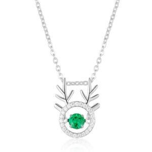 Spiritual Antlers S925 Silver Necklace Cultivated Emerald Gemstone Pendant One Deer Has You Gemstone Necklace