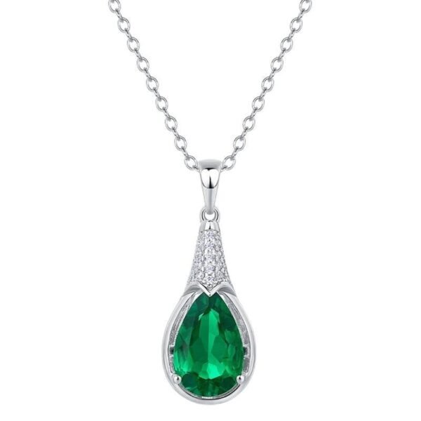 Teardrop Cultured Emerald Necklace Pendant S925 Silver with Cultured Colored Treasure Chain for Women