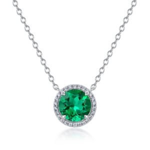 Round cultivation emerald necklace female S925 silver with cultivation ruby collarbone chain simple retro style