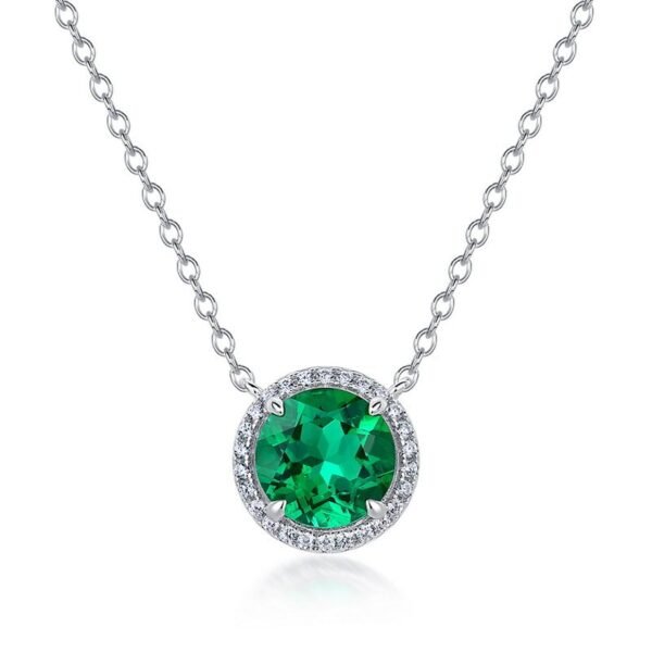 Round cultivation emerald necklace female S925 silver with cultivation ruby collarbone chain simple retro style