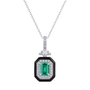 Square Cultured Emerald Pendant Necklace S925 Silver with Cultured Colored Treasure Collarbone Chain Customized