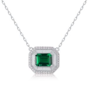 Geometric cultivation emerald vintage necklace S925 silver inlaid colorful treasure brushed craft collarbone chain female