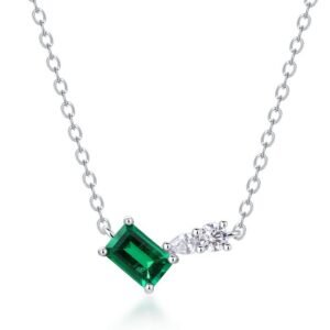 Geometric small octagonal cultivation emerald collarbone chain female S925 silver inlaid cultivation colorful treasure necklace simple